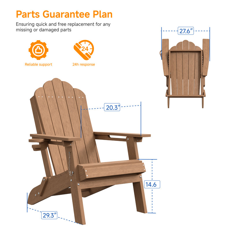 Ergonomic Folding Adirondack Chair with Cup Holder, All-Weather Patio Adirondack Chair for Outdoor, Easy Assembly, Teak