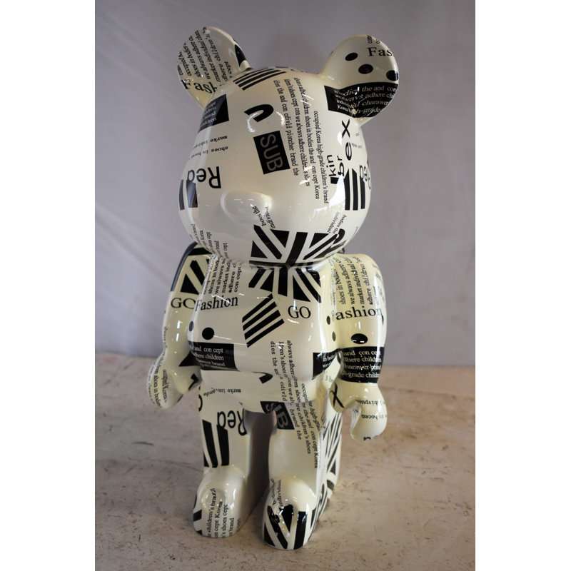 Maghull Medium Bearbrick Black and White Unique Patterned Resin Statue 9" x 8" x 17"H