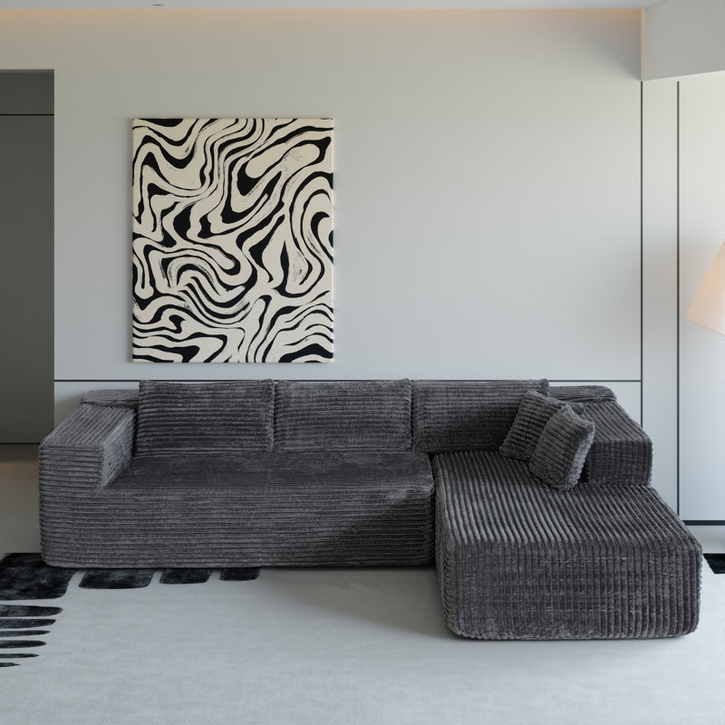 Modern Upholstered L-Shape Sectional Sofa With Premium Fabric, Gray