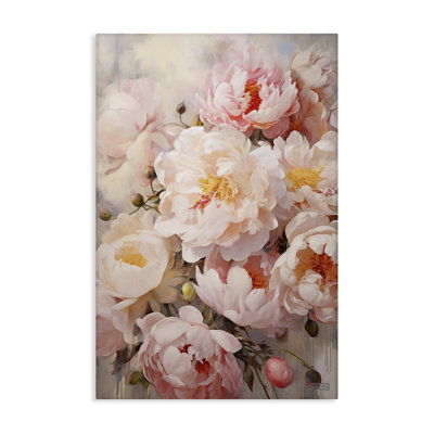 Pink Peonies Collage Canvas Wall Art by Roozbeh Bahramali