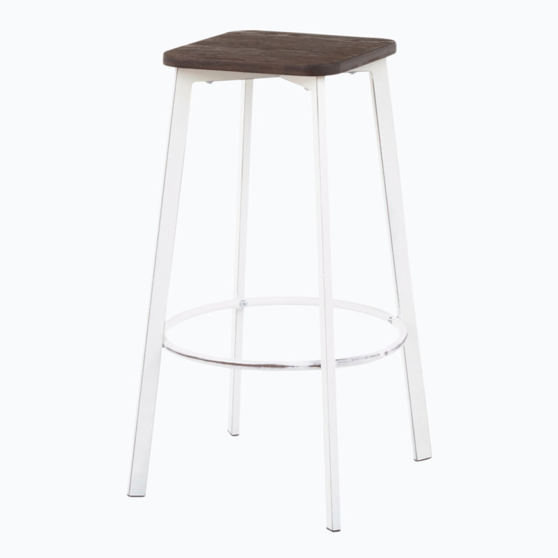 Vintage White & Espresso Industrial Backless Bar Stool