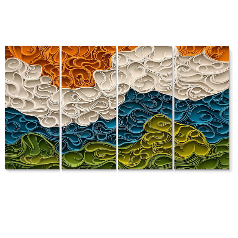 Biomorphisme de la terre, rythme I, chaos IV - art mural terre - ensemble d'art mural moderne, H 28 po x l 48 po, 4