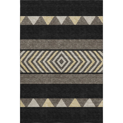 Premium Machine Washable Prisco Black Rug