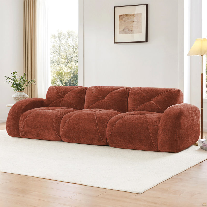 Canapé 110 po sans tissu capitonné et doux en velours, canapé modulaire, Brun, H 29,9 po x l 110,6 po x P 37,4 po