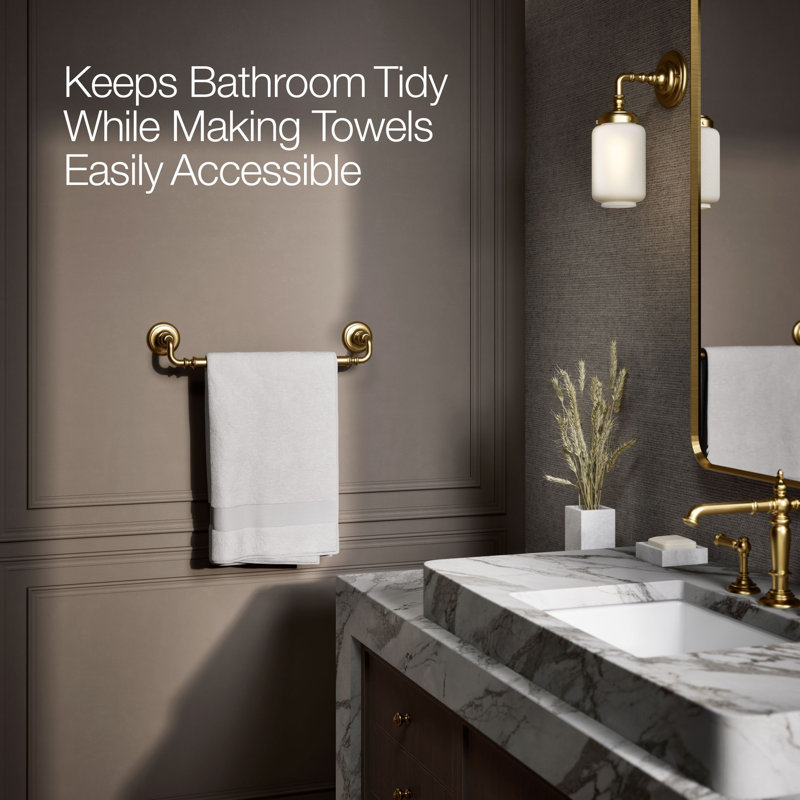 Artifacts® Wall Mounted Towel Bar, 3" H x 21" W x 3.5" D, Vibrant Brushed Moderne Brass