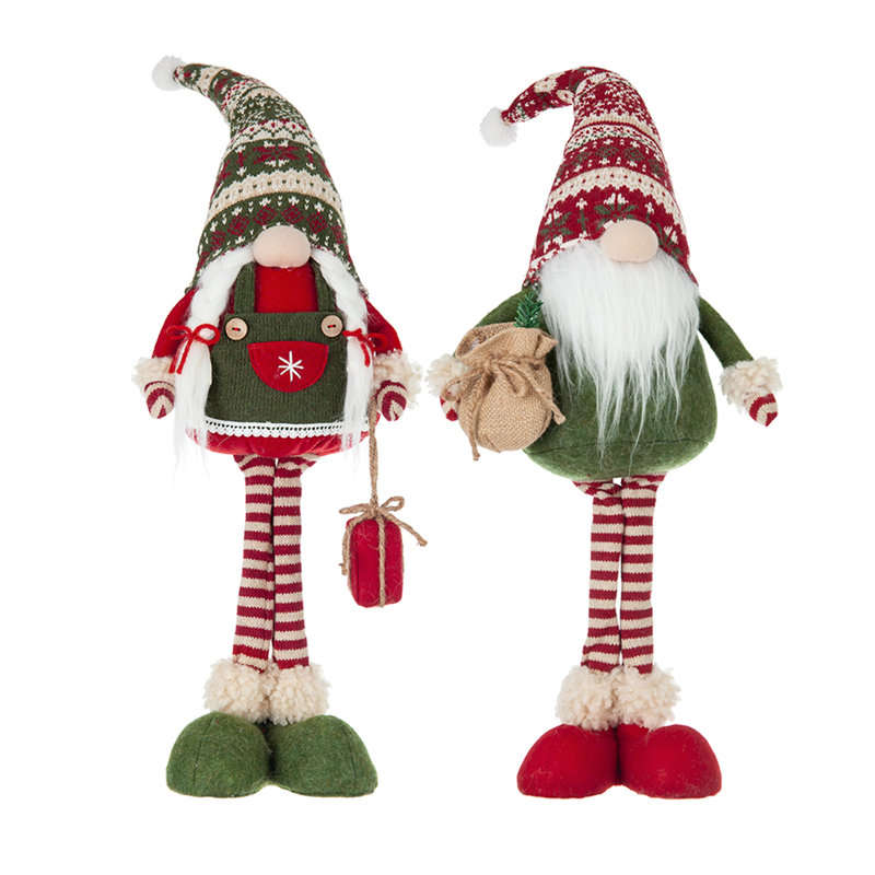 S / 2 gnomes des Fêtes debout en tissu, avec chapeaux tricotés