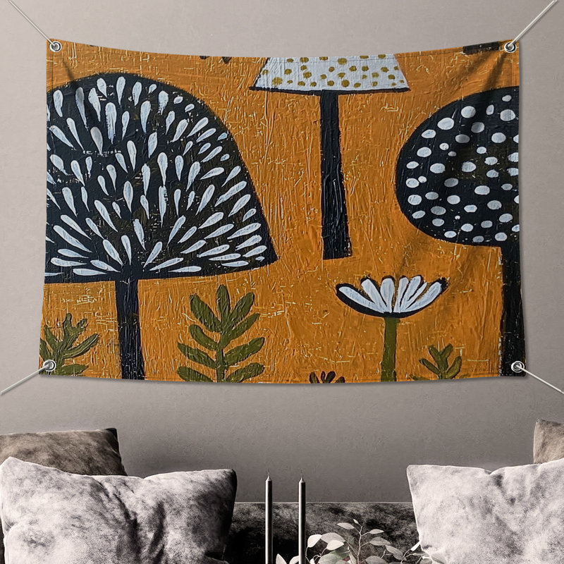 Tapisserie murale champignons - décoration murale nature, H 104 po x 88 avec 4 œillets