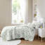 Ensemble de couette réversible à volants en microfibre 3 pièces, vert, pour lit simple/simple XL