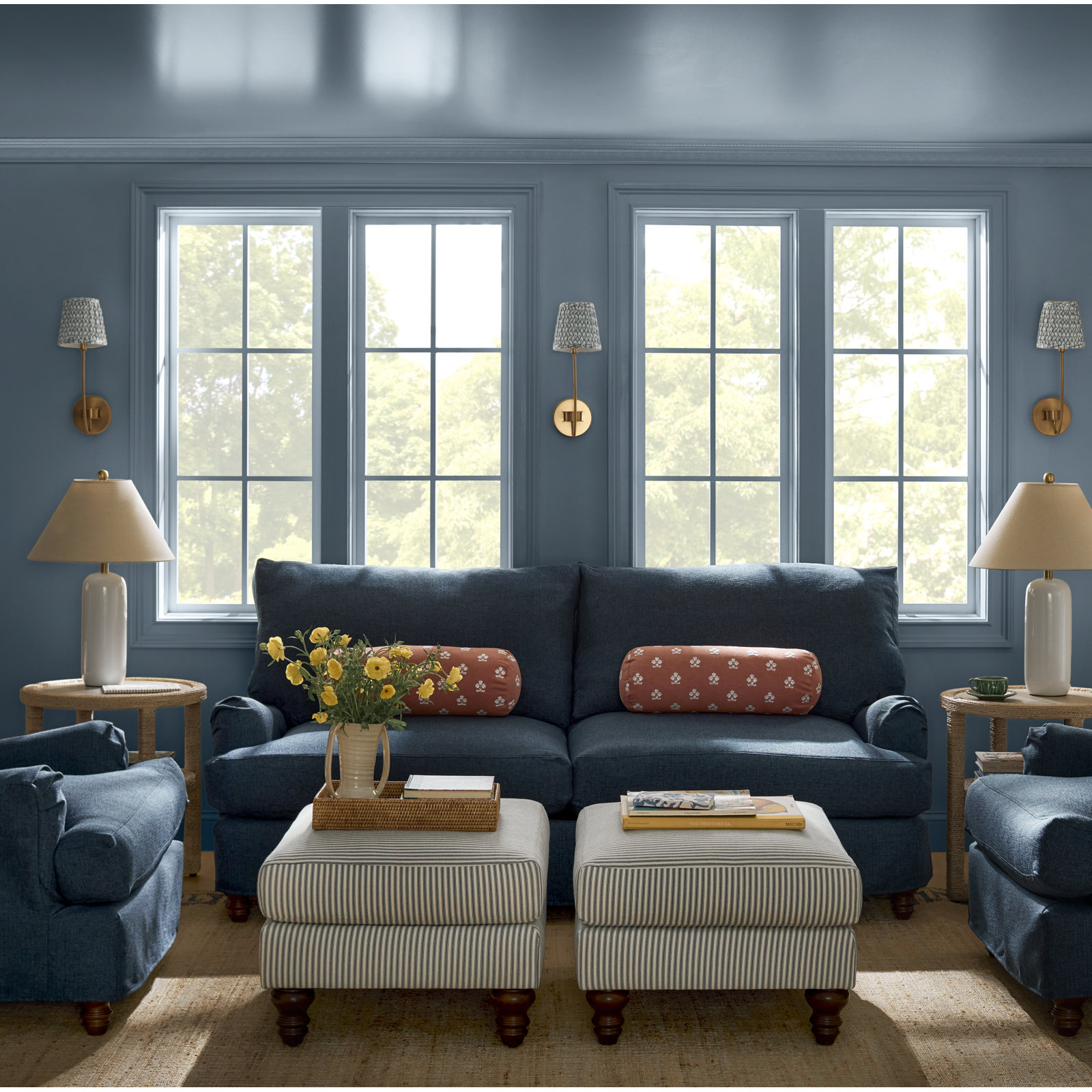 Empire Sconce Hardback Shade with Flame Clip, Blue/White