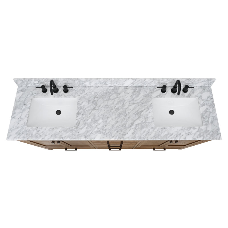 Modero 73" Double Bathroom Vanity Set, 72" , Carrara White, Brushed Oak