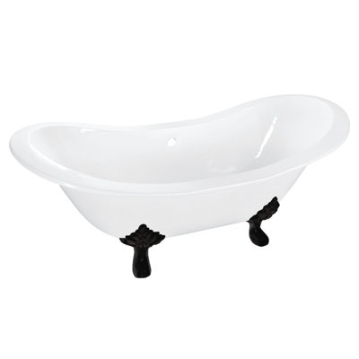 Kingston Brass Aqua Eden 72-Inch Cast Iron Oval Double Slipper Clawfoot Tub (No Faucet Drillings)