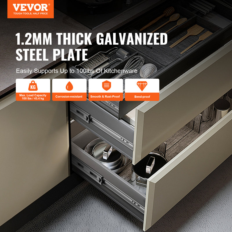 VEVOR 18 Inch Drawer Bottom Mount Rails, 0.5" H x 1.77" W x 20" D