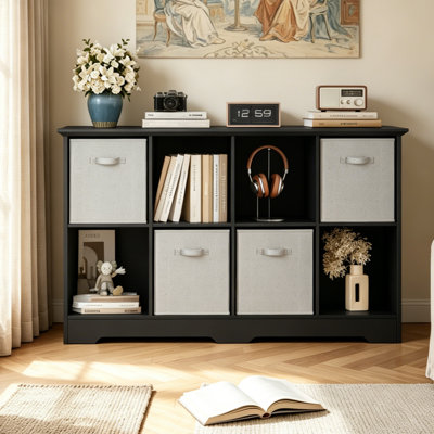 Bibliothèque décorative à 8 cubes avec 4 bacs pliables en tissu