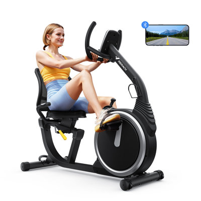 Vélo d'exercice MERACH avec poignées de fréquence cardiaque et connectivité Bluetooth pour les personnes âgées