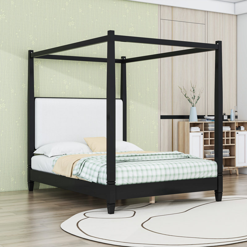 Canopy Bed with Upholstered Headboard, Espresso, Queen