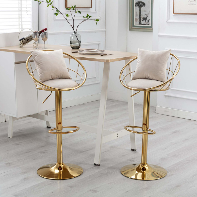 Chaise de bar en velours, conception unique, rotation à 360 degrés, hauteur réglable, ensemble de 2, Blanc cassé