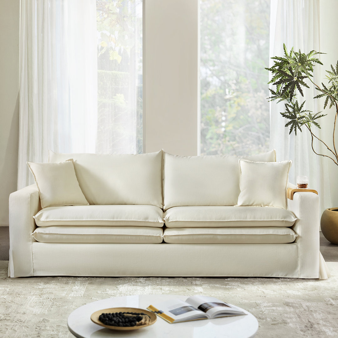 Wimberly 87" Upholstered Slipcovered Sofa With Solid Wood Cup Holder Beachcrest Home™ Upholstery 