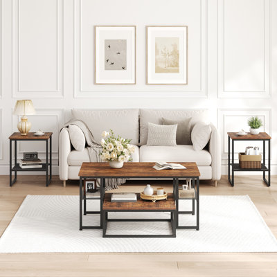 Farmhouse Coffee Table Set of 4, Nesting Coffee Table and 2 Side Tables, Living Room Table Set