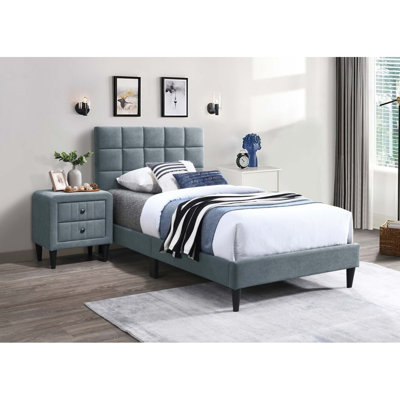 Ensemble de chambre à coucher de luxe avec lit simple en tissu de lin brossé 3 pièces