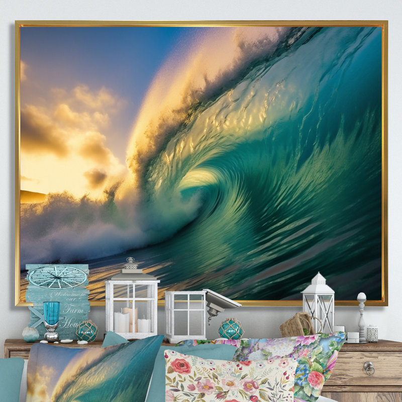 Hawaiian Waves Surf Dream II, reproduction d'art sur toile, Cadre flottant doré, H 12 po x l 20 po x P 1 po