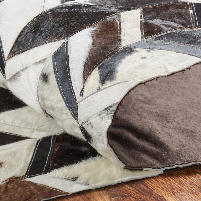 Brooksie Cowhide Geometric Area Rug in Brown/White, Novelty 7'6" x 9'6"