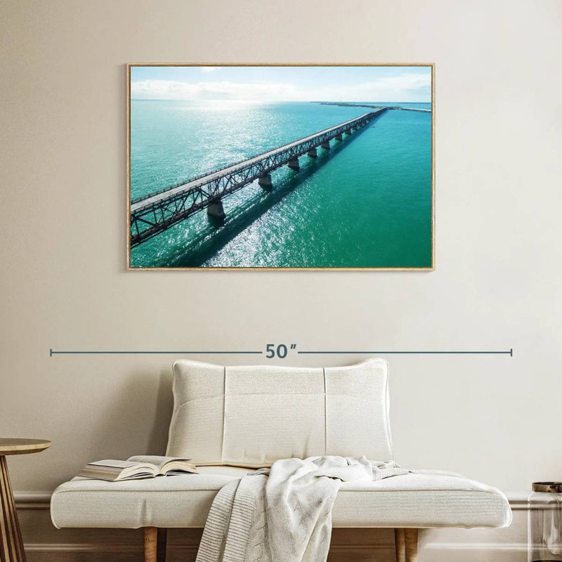 Florida Keys Bridge, Floating Frame Natural Wood, 40" X 27"