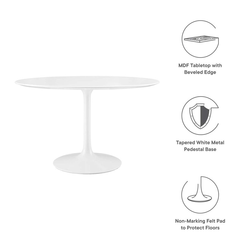 Mid-Century Modern 47" Round White Wood Dining Table