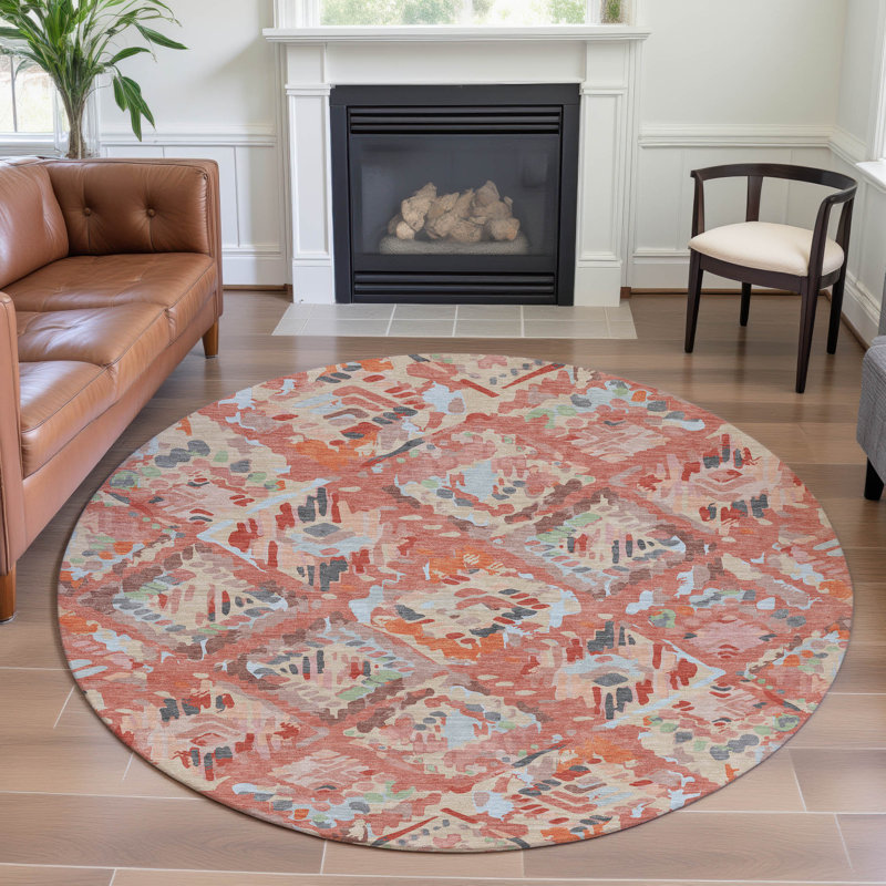 Premium Machine Washable Celis AMF1326 Diamonds Rug, Round 8'