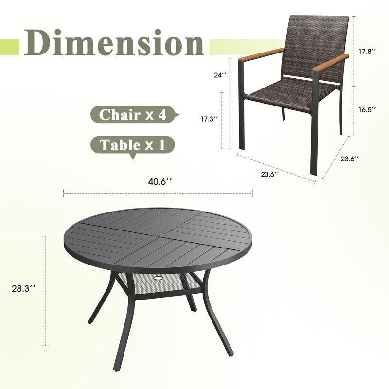 Ensemble de salle à manger d'extérieur pour 4 personnes avec chaises empilables en osier PE Holmstrom, Black