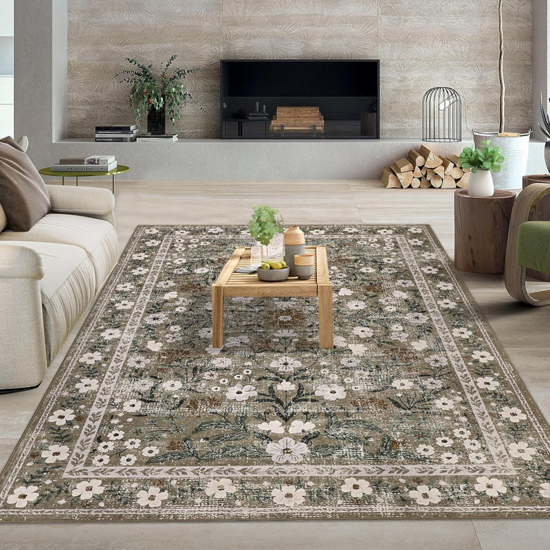 Floral Low Pile Runner Rug – Machine Washable, Non-Slip, Lightweight Hallway, Kitchen & Bedroom Carpet, Vintage Distressed Area Rug for Home Decor
