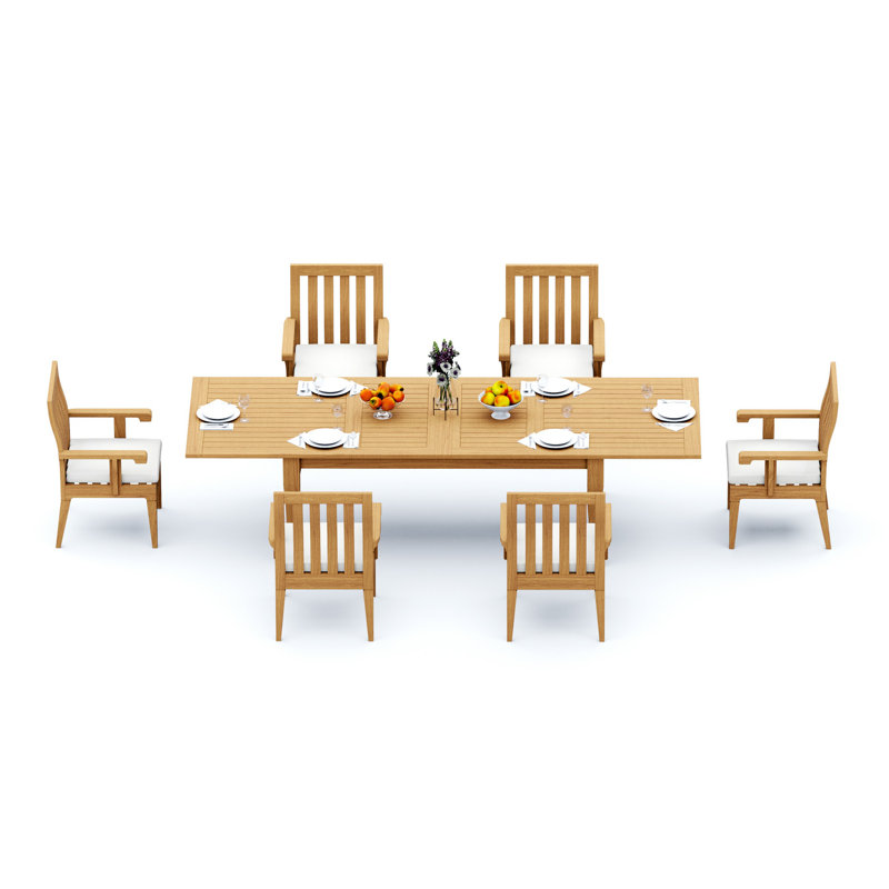 8 Seats 9 Pcs Grade-A Teak Wood Dining Set: 122" Atnas Double Extension Rectangle Table And 8 Caranas Arm Chairs #11Ca2808, 6