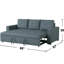 3 convertibles en polyfibre gris bleu avec accoudoirs carrés et style 3 sièges attrayants