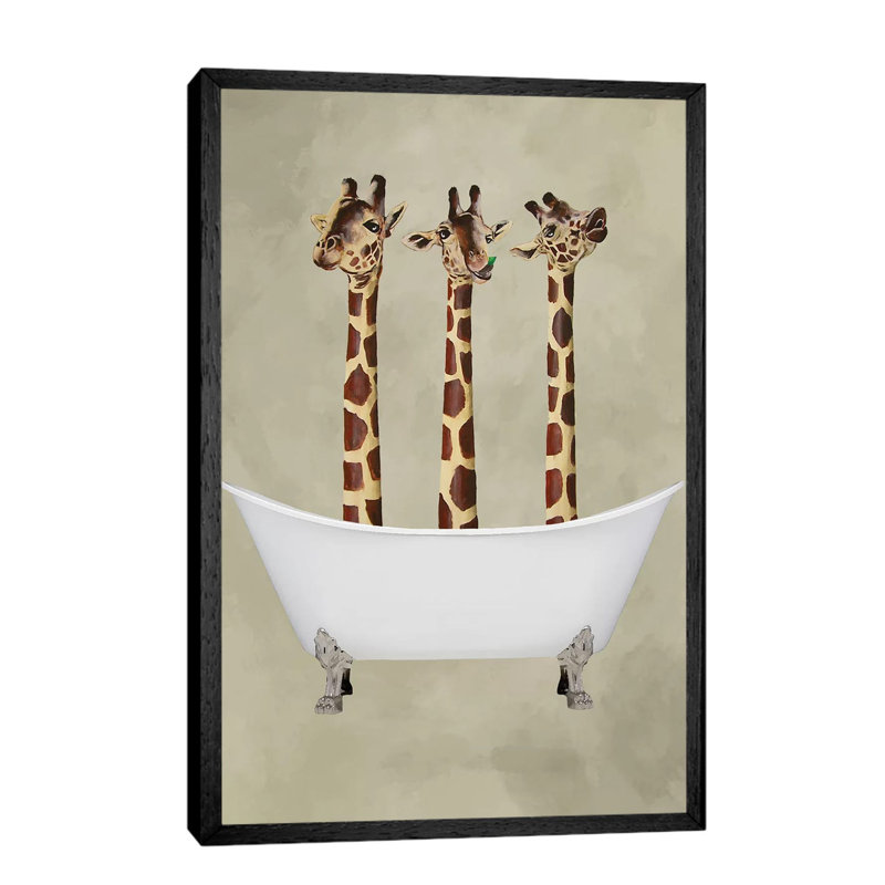 Giraffes In Bathtub by Coco De Paris - Wrapped Canvas Print, 101.6 cm H x 66.04 cm W, Black Framed