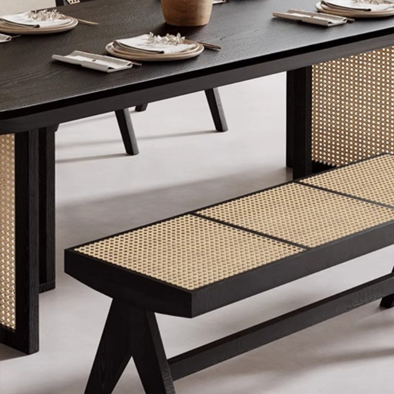 Solid wood table set with rattan legs, 29.52" H x 78.74" L x 31.49" W