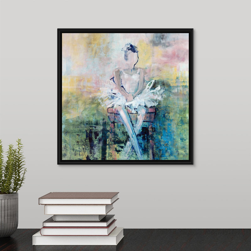 « cerf run », peinture sur toile, H 13,7 po x l 13,7 po x p 1,75 po, Cadre flottant noir