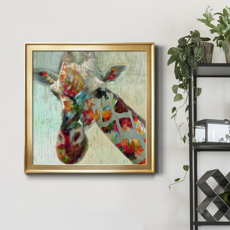 «Paint Splash Giraffe», reproduction d'art sur toile encadrée, Cadre doré, H 17,5 po x l 17,5 po x P 1,5 po