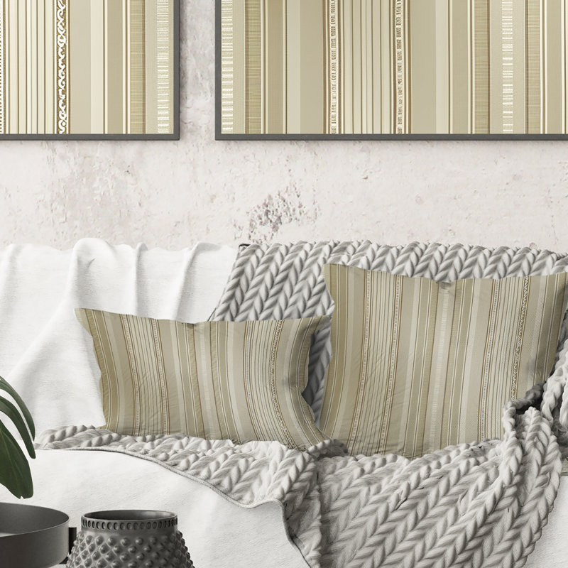 Coussin décoratif traditionnel beige à rayures fines - Beige, H 16 po x l 16 po