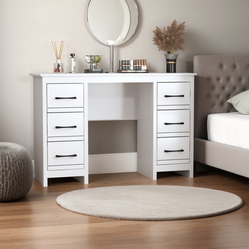 Limestone Alezae  6 Drawers Dressing Table, White