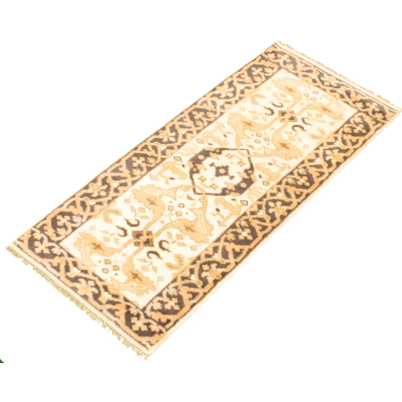 Tapis de couloir en laine noué à la main de conception unique noué à la main New Age 2 pi 7 po x 5 pi 10 po Tapis décoratif couleur crème/gris