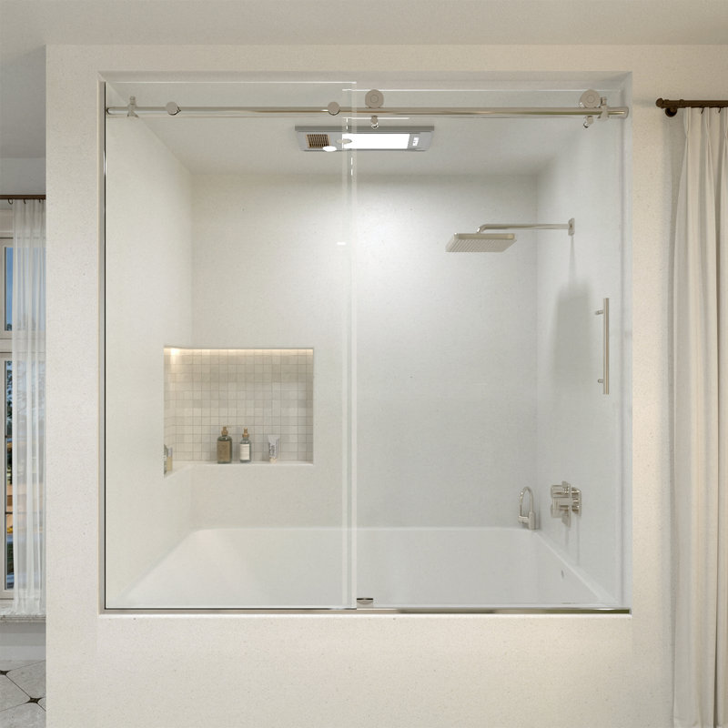 Muse 60 in. W x 60 in. H Sliding Bath Tub Door in Silver with Clear Glass, Chrome