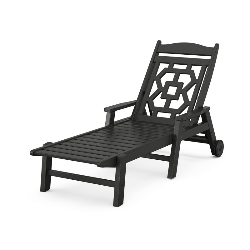 Chinoiserie Outdoor Chaise Lounge, Black