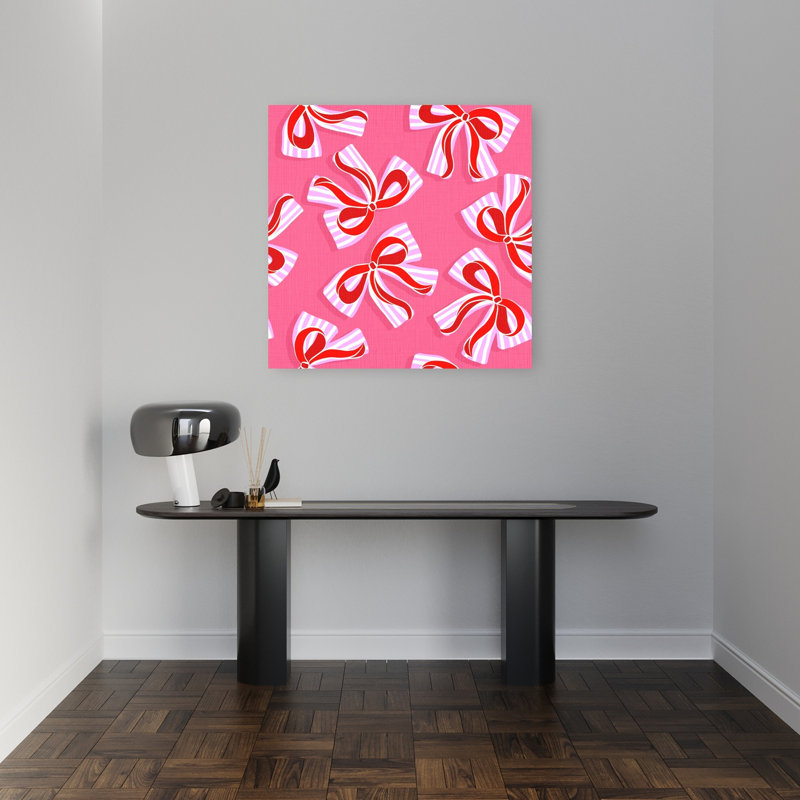 Reproduction d'art contemporain abstrait à rayures roses, H 32 po x l 32 po