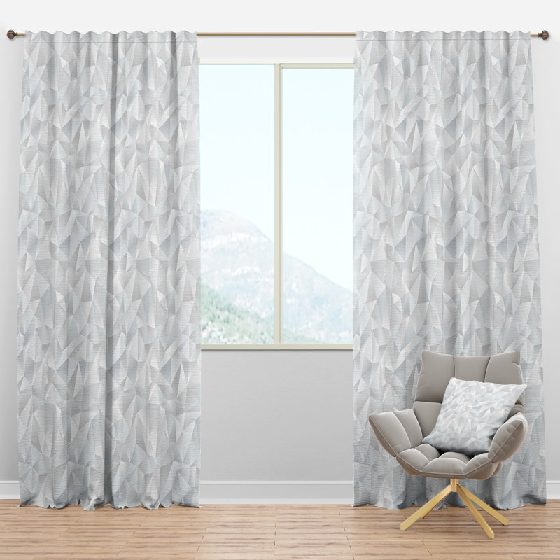 Abstract White Geometric Pattern - Modern Curtain - Velvet Room darkening - 1 panel, 52" W x 120" L