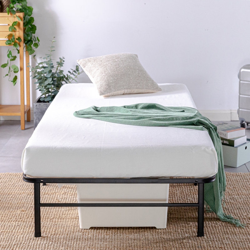 Twin XL Black Metal Platform Bed Frame with Bamboo Slats