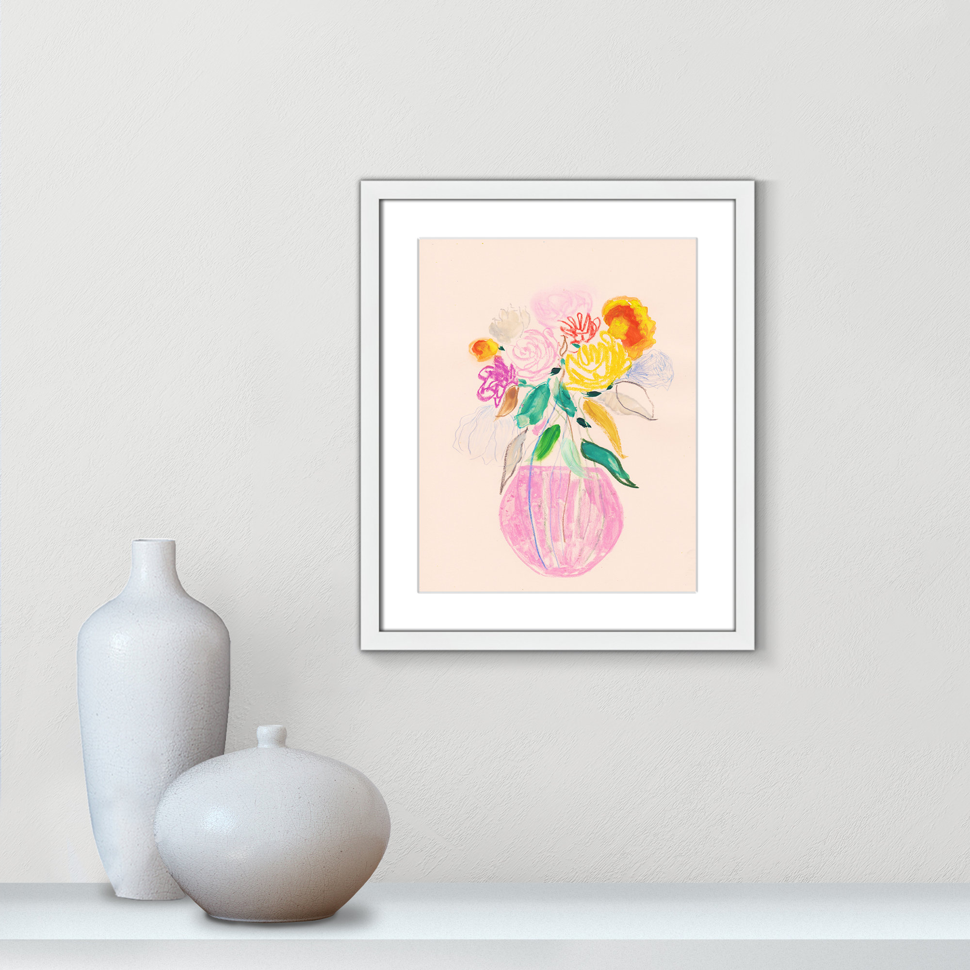 Simple Floral I Print by Bea Dina, White Single Picture Framed Paper, 19" H x 16" W x 1.25" D, White