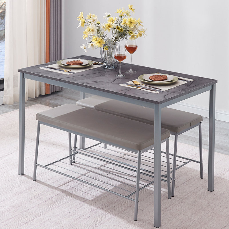 Fauste 4 - Person Four Leg Dining Set, Gray, Gray, Gray