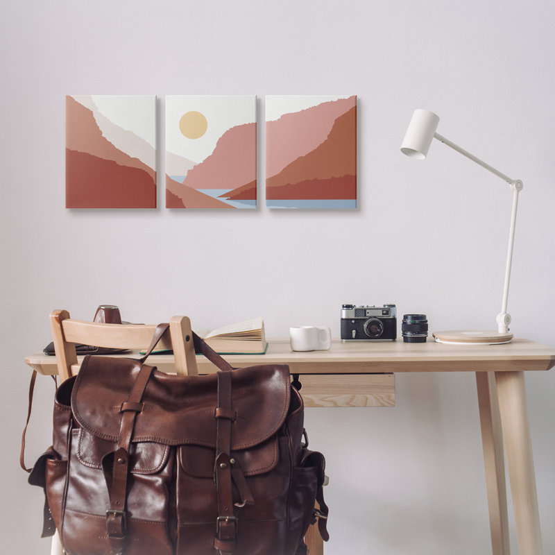 «Southwestern Stream Flowing Mountain Landscape Collage» par Urban Epiphany, ensemble de 3 impressions, Toile tendue
