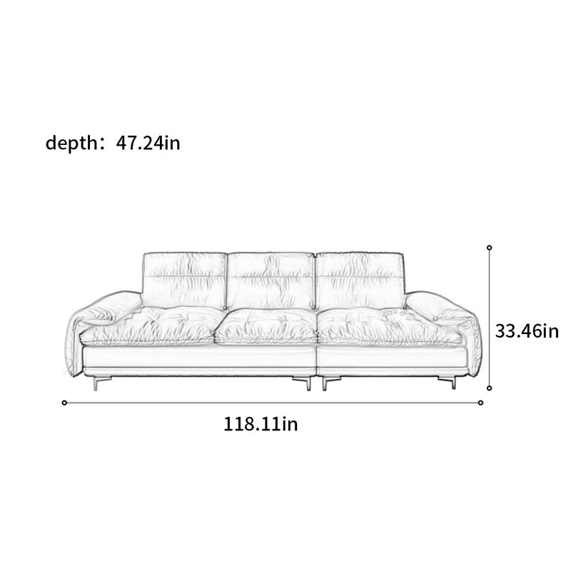 Canapé droit italien de luxe réglable, H 33,46 po x l 118,11 po x P 47,24 po
