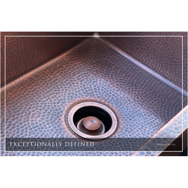 Fossil Blu 18" Luxury 12-Gauge Hammered Copper Single Bowl Undermount/Drop-in Sink, Dark Patina