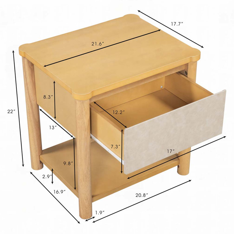 Table de chevet en bois Farmhouse, Naturel / Beige